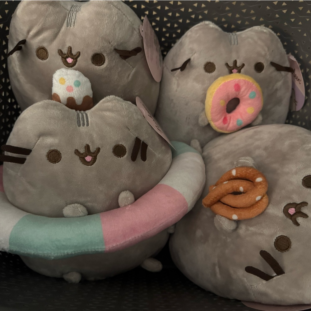 Pusheen Gray Stuffed Animals with Pink and Brown Accents
